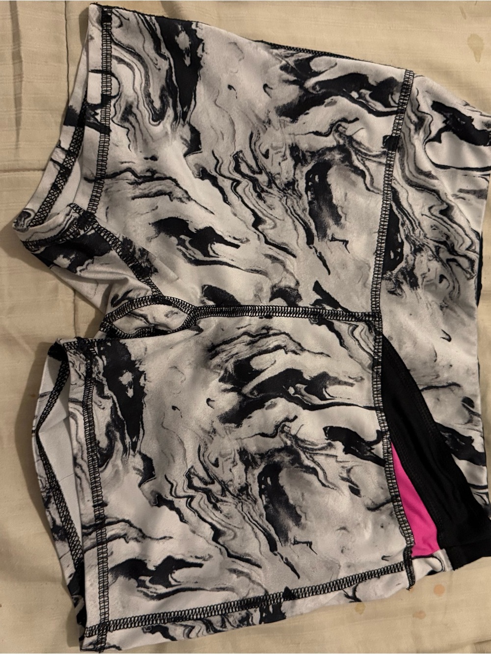Girls' Marble Print Active Shorts - Black & White